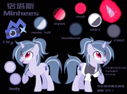 Size: 1982x1464 | Tagged: safe, derpibooru import, oc, oc only, oc:minhees, unicorn, black background, chinese, cute, cutie mark, reference sheet, simple background, solo