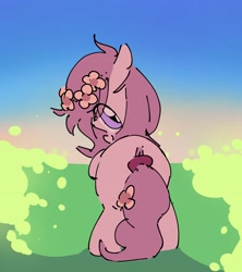 Size: 3167x3572 | Tagged: safe, artist:parfait, ponerpics import, oc, oc only, oc:kayla, earth pony, pony, female, filly, flower, foal, looking back, mare, smiling