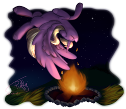 Size: 1611x1400 | Tagged: safe, artist:puffysmosh, derpibooru import, oc, oc only, oc:giara, alicorn, pony, campfire, eyes closed, jumping, night, simple background, solo, spread wings, transparent background, upside down, wings