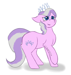 Size: 944x1000 | Tagged: safe, artist:lil_vampirecj, derpibooru import, diamond tiara, earth pony, pony, blue eyes, female, filly, foal, jewelry, looking at you, mare, pink body, purple mane, purple tail, simple background, simple shading, smiling, smiling at you, solo, tail, tiara, white background