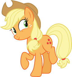 Size: 3000x3191 | Tagged: safe, artist:cloudyglow, derpibooru import, applejack, earth pony, pony, buckball season, .ai available, bipedal, cute, female, freckles, full body, high res, hooves, jackabetes, mare, raised hoof, raised leg, simple background, smiling, solo, tail, transparent background, vector