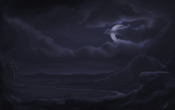 Size: 2700x1698 | Tagged: safe, artist:zlack3r, derpibooru import, canterlot, cloud, cloudy, crescent moon, moon, moonlight, night, no pony, ponyville, scenery, scenery porn