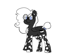 Size: 1600x1200 | Tagged: safe, artist:floof hoof, derpibooru import, oc, oc only, oc:double stuff, pegasus, pony, colored, cookie, ear piercing, earring, female, food, glasses, jewelry, looking at you, mare, mottled coat, oreo, piercing, round glasses, simple background, solo, spots, tail bun, tail wrap, transparent background