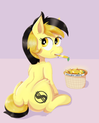 Size: 4000x5000 | Tagged: safe, artist:fdv.alekso, oc, oc:leslie fair, earth pony, pony, anarchist, anarcho-capitalism, carrot, eating, female, golden eyes, mare, sitting, solo, two toned mane