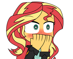 Size: 3000x2416 | Tagged: safe, artist:keronianniroro, derpibooru import, sunset shimmer, equestria girls, blushing, covering mouth, high res, simple background, solo, transparent background