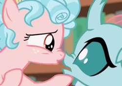 Size: 883x624 | Tagged: safe, derpibooru import, screencap, cozy glow, ocellus, changedling, changeling, pegasus, pony, what lies beneath, boop, cropped, female, noseboop