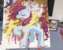 Size: 1008x805 | Tagged: safe, artist:melonlicious, derpibooru import, screencap, rarity, eyes closed, messy, messy mane, paintbrush, painting, screenshots