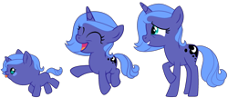 Size: 2540x1098 | Tagged: safe, artist:lillyleaf101, derpibooru import, princess luna, pony, age progression, baby, baby pony, female, filly, foal, simple background, solo, teenager, transparent background, woona, younger