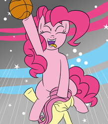 Size: 1500x1730 | Tagged: safe, artist:legendoflink, derpibooru import, fluttershy, pinkie pie, earth pony, pegasus, pony, basketball, dunked on, dunking, duo, duo female, eyes closed, female, jumping, meme, redraw, simple background, sports, tongue, tongue out