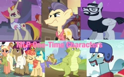 Size: 2048x1266 | Tagged: safe, derpibooru import, edit, edited screencap, screencap, aunt holiday, auntie lofty, babs seed, fire flare, mane allgood, nightjar, sludge (g4), snap shutter, street rat, twist, dragon, earth pony, pony, unicorn, father knows beast, filli vanilli, the gift of the maud pie, the last crusade, the summer sun setback, clothes, facial hair, female, helmet, leotard, male, mare, snips' dad, stallion