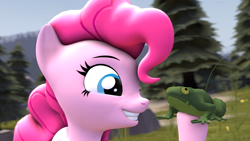 Size: 3840x2160 | Tagged: safe, artist:botxs, derpibooru import, pinkie pie, earth pony, frog, pony, 3d, source filmmaker