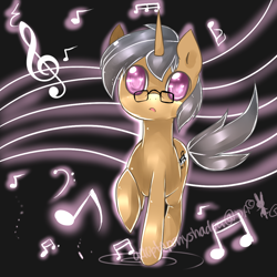 Size: 1000x1000 | Tagged: safe, artist:aquagalaxy, derpibooru import, oc, oc only, pony, unicorn, glasses, music notes, solo