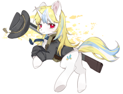 Size: 3093x2368 | Tagged: artist needed, safe, derpibooru import, oc, oc:bertha icey windsor, pony, unicorn, bounty hunter, clothes, female, gun, hat, long hair, simple background, solo, solo female, weapon, white background