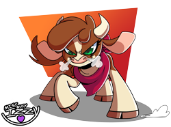 Size: 5911x4402 | Tagged: safe, artist:saucepit, derpibooru import, arizona cow, cow, them's fightin' herds, community related, cows doing cow things, female, logo, simple background, snorting, solo, transparent background