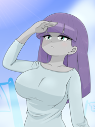 Size: 1668x2224 | Tagged: safe, artist:batipin, derpibooru import, maud pie, equestria girls, breasts, female, looking at each other, looking at someone, looking up, maud pies, solo