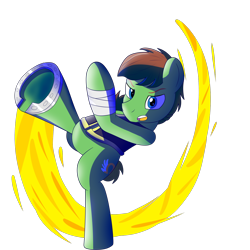 Size: 2000x2000 | Tagged: safe, artist:trackheadtherobopony, derpibooru import, oc, oc:swift stride, earth pony, armband, crescent, horseshoes, kick, simple background, solo, transparent background