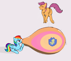 Size: 5796x4942 | Tagged: safe, artist:mizhisha, derpibooru import, rainbow dash, scootaloo, pegasus, pony, balloon, balloon fetish, blowing, blowing up balloons, butt, cute, cutealoo, dashabetes, duo, duo female, featureless crotch, female, fetish, jumping, loonerdash, mare, older, older scootaloo, puffy cheeks, rainblow dash, request, requested art, scootabutt, scootalove