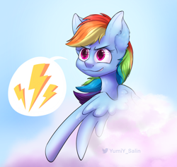 Size: 1965x1860 | Tagged: source needed, useless source url, safe, artist:yumiy_salin, derpibooru import, rainbow dash, pegasus, pony, background, cute, sky, solo