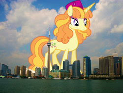 Size: 2048x1536 | Tagged: safe, artist:ambassad0r, artist:thegiantponyfan, derpibooru import, tropical dream, pony, unicorn, canada, female, giant pony, giant unicorn, giantess, highrise ponies, irl, macro, mare, mega giant, photo, ponies in real life, toronto