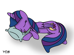 Size: 2160x1620 | Tagged: safe, artist:twidasherboop, derpibooru import, oc, oc only, alicorn, pony, alicorn oc, base used, colored wings, cutie mark, gradient wings, horn, pillow, shadow, signature, simple background, sleeping, snuggling, solo, tongue, tongue out, white background, wings