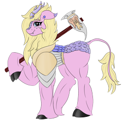 Size: 1600x1600 | Tagged: safe, artist:gray star, derpibooru import, oc, oc only, oc:perri, kirin, armor, blonde, blue eyes, chest fluff, dungeons and dragons, fantasy class, female, hammer, knight, mare, muscles, paladin, pen and paper rpg, rpg, scales, simple background, smiling, solo, transparent background, warrior