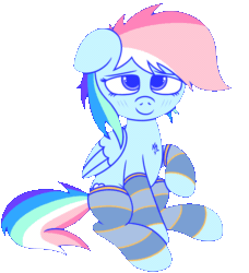 Size: 1941x2132 | Tagged: safe, artist:mark_ml, rainbow dash, pegasus, pony, alternate color palette, animated, chest fluff, cute, dashabetes, ears, female, floppy ears, gif, looking at you, mare, short mane, simple background, sitting, smiling, smiling at you, socks, solo, transparent background