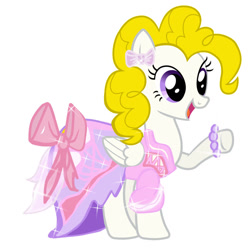 Size: 894x894 | Tagged: safe, artist:amexraibu, derpibooru import, surprise, g1, g4, bow, bracelet, clothes, dress, g1 to g4, generation leap, jewelry, raised hoof, raised leg, simple background, smiling, sparkles, white background, wings