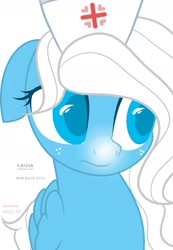 Size: 1280x1851 | Tagged: safe, artist:hoochuu, derpibooru import, oc, oc only, pegasus, pony, base used, commission, ears, eyelashes, female, floppy ears, freckles, hat, mare, nurse hat, pegasus oc, simple background, smiling, solo, white background, wings, ych result