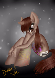 Size: 2893x4092 | Tagged: safe, artist:diankave, derpibooru import, oc, anthro, unguligrade anthro, unicorn, abstract background, eyelashes, female, horn, solo, tattoo, unicorn oc