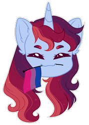 Size: 1215x1700 | Tagged: safe, artist:purplegrim40, derpibooru import, oc, oc only, pony, unicorn, bisexual pride flag, bust, commission, ear fluff, ears, eyes closed, female, horn, mare, pride, pride flag, simple background, solo, transparent background, unicorn oc, ych result