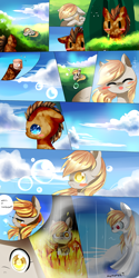 Size: 1000x2000 | Tagged: safe, artist:aquagalaxy, derpibooru import, derpy hooves, doctor whooves, earth pony, pegasus, pony, blushing, bubble, comic, doctorderpy, female, fire, male, shipping, straight