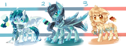 Size: 5500x2000 | Tagged: safe, artist:aquagalaxy, derpibooru import, oc, oc only, bat pony, earth pony, pony, adoptable, bell, bell collar, clothes, collar, high res, scarf, watermark