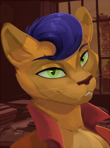 Size: 156x210 | Tagged: source needed, safe, artist:kelkessel, derpibooru import, capper dapperpaws, abyssinian, anthro, equestria at war mod, bust, clothes, green eyes, lineless, male, portrait, smiling, smirk, solo