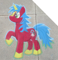 Size: 1428x1464 | Tagged: safe, alternate version, artist:malte279, derpibooru import, oc, oc only, pony, unicorn, chalk, chalk drawing, galacon, galacon 2022, solo, traditional art