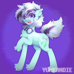 Size: 3500x3500 | Tagged: safe, artist:yumkandie, derpibooru import, oc, oc only, oc:sprocket shock, pony, unicorn, chest fluff, commission, ear fluff, ears, fangs, female, goggles, high res, looking at you, mare, solo, tongue, tongue out, unshorn fetlocks