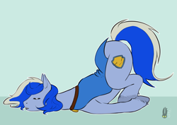 Size: 2039x1446 | Tagged: safe, artist:natt333, derpibooru import, oc, oc:frosty soul, earth pony, pony, commissioner:addy lovestar, face down ass up, male, solo, stallion, unconscious