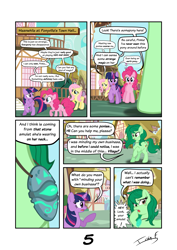 Size: 2481x3508 | Tagged: safe, artist:daafroman, artist:estories, artist:memprices, artist:zacatron94, derpibooru import, fluttershy, pinkie pie, twilight sparkle, twilight sparkle (alicorn), wallflower blush, alicorn, earth pony, pegasus, pony, comic:where does magic come from?, comic, dialogue, female, high res, memory stone, ponyville, speech bubble, text, town hall