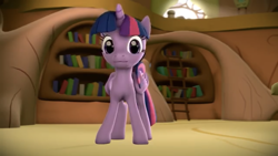 Size: 1334x750 | Tagged: safe, artist:argodaemon, derpibooru import, twilight sparkle, twilight sparkle (alicorn), alicorn, pony, 3d, golden oaks library, looking at you