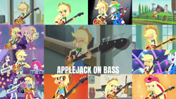 Size: 1280x720 | Tagged: safe, derpibooru import, edit, edited screencap, editor:quoterific, screencap, applejack, fluttershy, pinkie pie, rainbow dash, rarity, a case for the bass, better together, equestria girls, friendship games, friendship through the ages, perfect day for fun, rainbow rocks, rollercoaster of friendship, shake your tail, spring breakdown, the science of magic, applejack's hat, awesome as i want to be, bass guitar, better than ever, clothes, cowboy hat, cutie mark on clothes, denim, denim skirt, drum kit, drums, drumsticks, electric guitar, eyes closed, female, grin, guitar, hat, microphone, musical instrument, open mouth, open smile, photo booth (song), ponied up, singing, skirt, smiling, tambourine, text