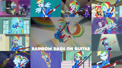 Size: 1280x721 | Tagged: safe, derpibooru import, edit, edited screencap, editor:quoterific, screencap, pinkie pie, rainbow dash, rarity, sci-twi, sunset shimmer, twilight sparkle, better together, equestria girls, friendship games, friendship through the ages, guitar centered, legend of everfree, perfect day for fun, rainbow rocks, shake your tail, spring breakdown, the science of magic, better than ever, boots, canterlot high, clothes, drum kit, drums, drumsticks, electric guitar, eyes closed, female, flying, grin, guitar, jacket, leather, leather jacket, legend you were meant to be, microphone, musical instrument, night, open mouth, open smile, ponied up, shoes, singing, smiling, spread wings, text, wings, yacht