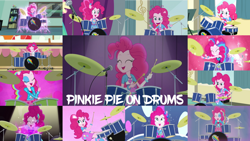 Size: 1280x721 | Tagged: safe, derpibooru import, edit, edited screencap, editor:quoterific, screencap, fluttershy, pinkie pie, constructive criticism, constructive criticism: pinkie pie, eqg summertime shorts, equestria girls, equestria girls series, friendship games, legend of everfree, perfect day for fun, pinkie on the one, rainbow rocks, rollercoaster of friendship, shake your tail, spring breakdown, the art of friendship, the science of magic, spoiler:eqg series (season 2), :o, ^^, apron, better than ever, boots, clothes, cute, cutie mark on clothes, diapinkes, drum kit, drums, drumsticks, eyes closed, female, geode of sugar bombs, grin, jewelry, legend you were meant to be, magical geodes, messy hair, microphone, musical instrument, necklace, offscreen character, open mouth, open smile, photo booth (song), ponied up, shoes, singing, smiling, solo focus, spread wings, tanktop, text, tongue, tongue out, welcome to the show, wings