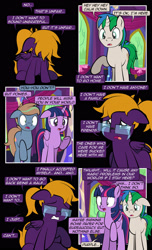 Size: 1920x3168 | Tagged: safe, artist:alexdti, derpibooru import, twilight sparkle, twilight sparkle (alicorn), oc, oc:brainstorm (alexdti), oc:purple creativity, oc:star logic, alicorn, pegasus, pony, unicorn, comic:quest for friendship, confession, crying, ears, eyes closed, female, floppy ears, glasses, gritted teeth, male, mare, open mouth, sad, stallion, teeth, twilight's castle