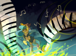 Size: 2000x1478 | Tagged: safe, artist:aquagalaxy, derpibooru import, oc, oc only, earth pony, pony, clothes, female, keyboard, mare, musical instrument, piano, rags, solo