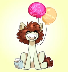 Size: 1945x2048 | Tagged: safe, artist:crookedbeetles, derpibooru import, oc, oc only, earth pony, pony, balloon, mouth hold, solo