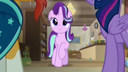 Size: 1920x1080 | Tagged: safe, derpibooru import, screencap, starlight glimmer, sunburst, twilight sparkle, twilight sparkle (alicorn), alicorn, pony, unicorn, season 7, uncommon bond, 1080p, 1920x1080, cute, female, glimmerbetes, happy, male, mare, smiling, stallion, trio