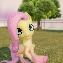 Size: 800x800 | Tagged: safe, artist:stitchsewcut, derpibooru import, fluttershy, pegasus, pony, 3d, cute, looking at you, outdoors, shyabetes, smiling, smiling at you, solo