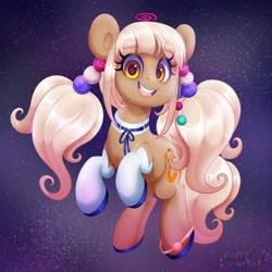 Size: 4000x4000 | Tagged: safe, artist:partylikeanartist, derpibooru import, earth pony, pony, clothes, female, hololive, looking at you, mare, open mouth, open smile, pigtails, ponified, smiling, smiling at you, socks, solo, tsukumo sana, twintails, vtuber