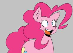 Size: 940x680 | Tagged: safe, artist:reiduran, derpibooru import, pinkie pie, earth pony, pony, female, gray background, mare, no pupils, open mouth, open smile, simple background, smiling, solo