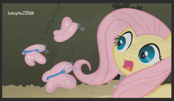 Size: 988x577 | Tagged: safe, derpibooru import, screencap, discord, fluttershy, pegasus, pony, the return of harmony, cute, cutie mark, do not want, faic, funny, funny as hell, great moments in animation, scared, shapeshifting, shy, shyabetes, solo, weapons-grade cute