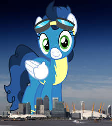 Size: 1722x1920 | Tagged: safe, artist:dashiesparkle, artist:thegiantponyfan, derpibooru import, high winds, pegasus, pony, clothes, england, female, giant pegasus, giant pony, giantess, goggles, highrise ponies, irl, london, macro, mare, mega giant, photo, ponies in real life, uniform, united kingdom, wonderbolts uniform